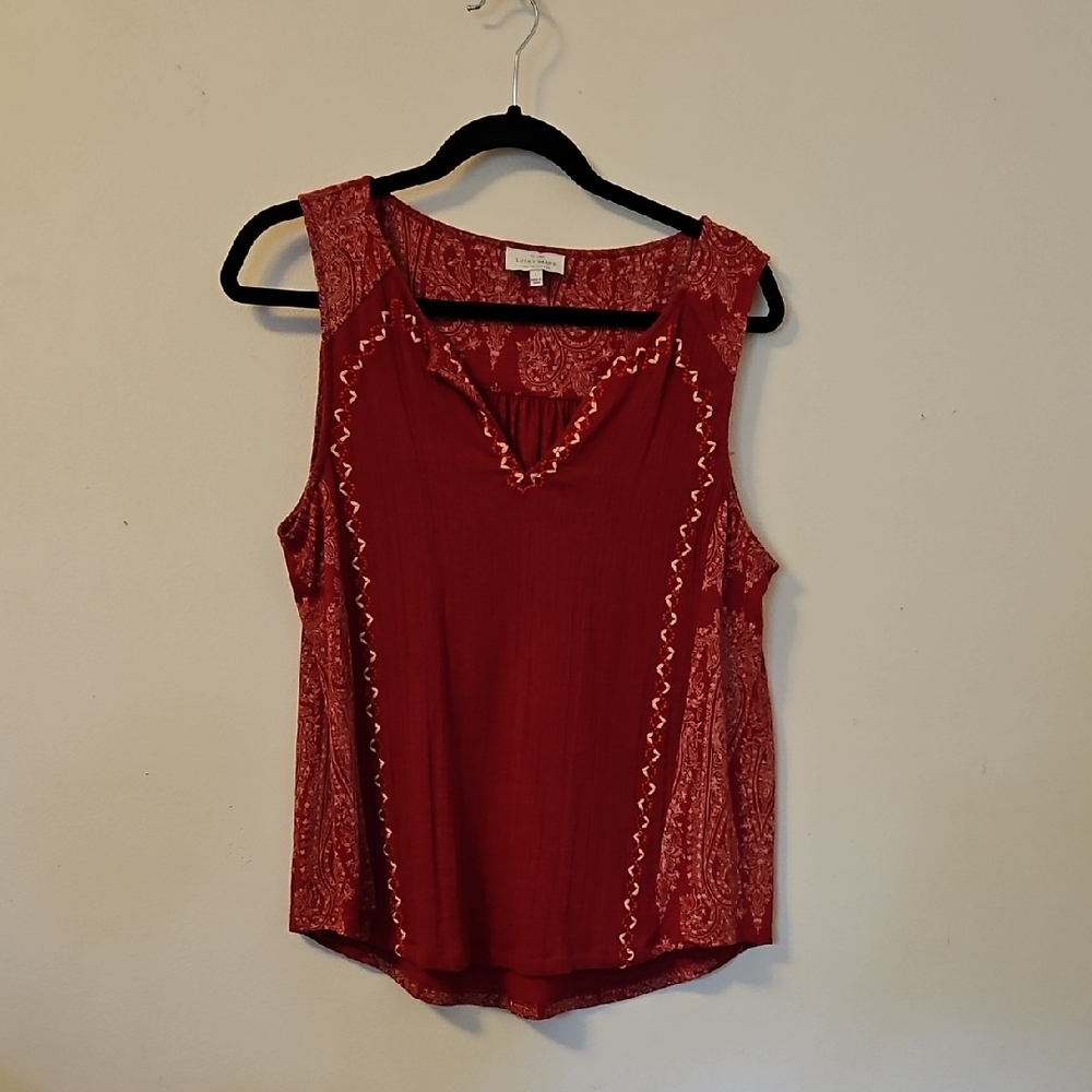 Lucky Brand Red Embroidered Tank Top